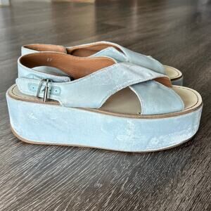 Madison Maison by Flamingos Blue Velvet Platform Sandals Size 37 Flatform Shoes